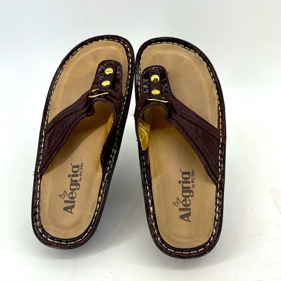 ALEGRIA Thong Women's Brown and Gold Sandals - Picture 2 of 5